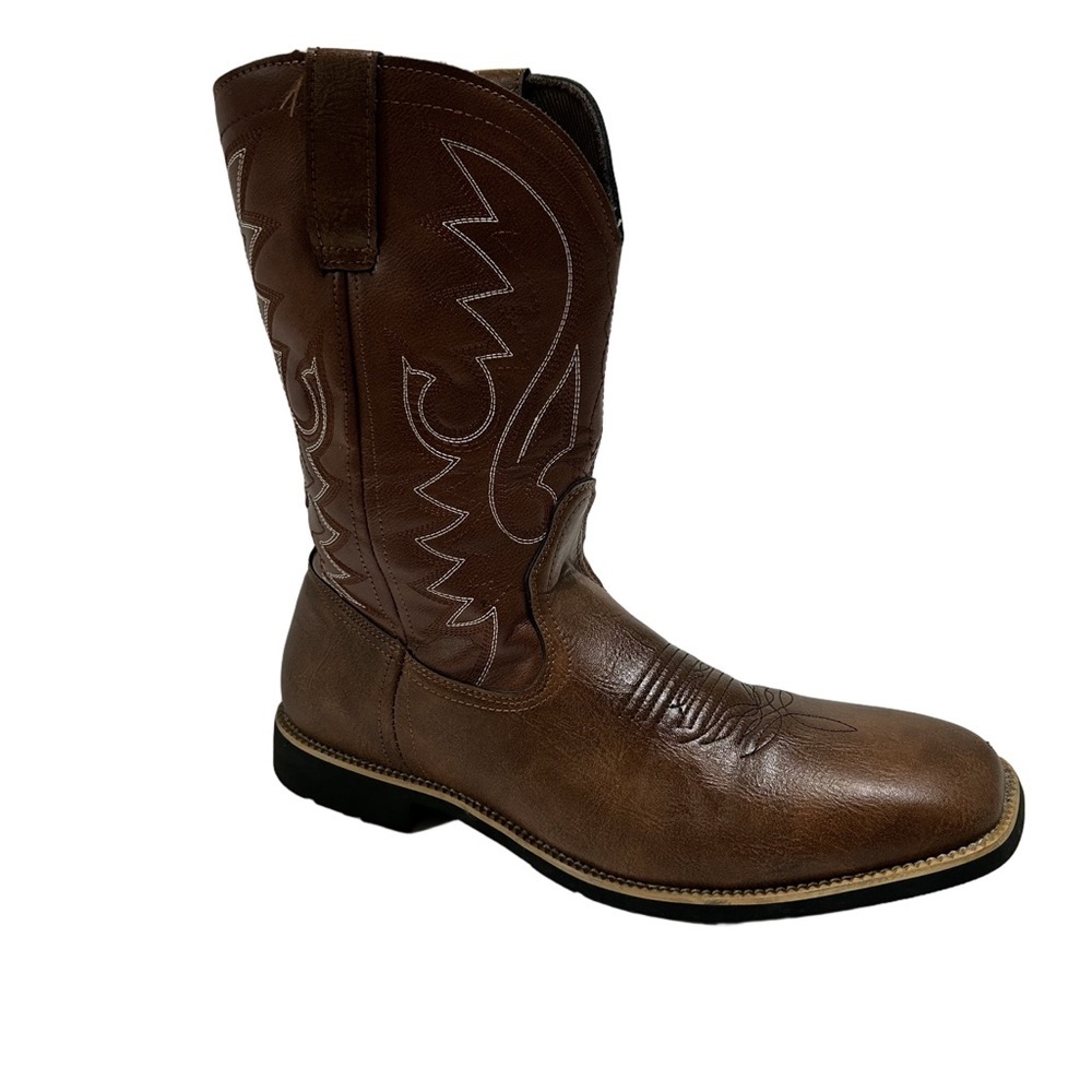 Lishan men’s Western brown cowboy boots  embroidered mid calf size 11/EU47